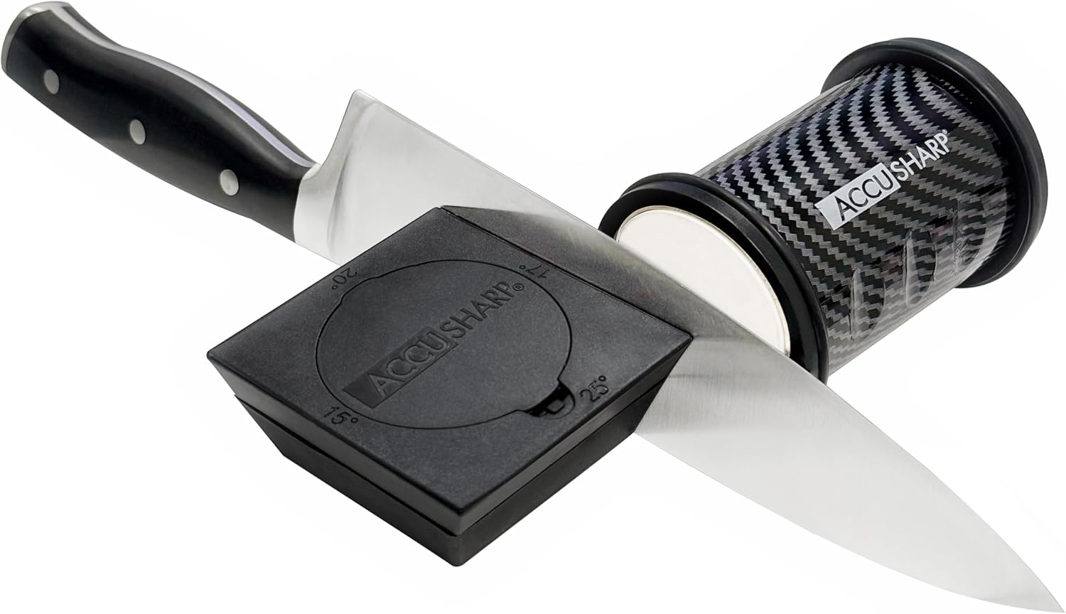 AccuSharp 4-Stone Rolling Knife Sharpener – Multi-Angle Magnetic Knife Sharpening System with 15°, 17°, 20° & 25° Guides