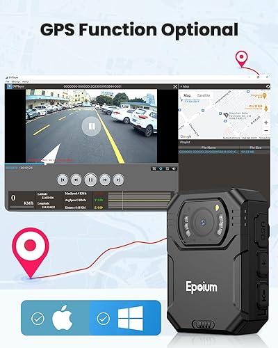 Miniatura 3 de Epoium Cámara EM5 de 128 GB en el cuerpo, compatible con pista GPS, 2 baterías reemplazables, grabación de video de 12 a 13 horas, cámara montada en