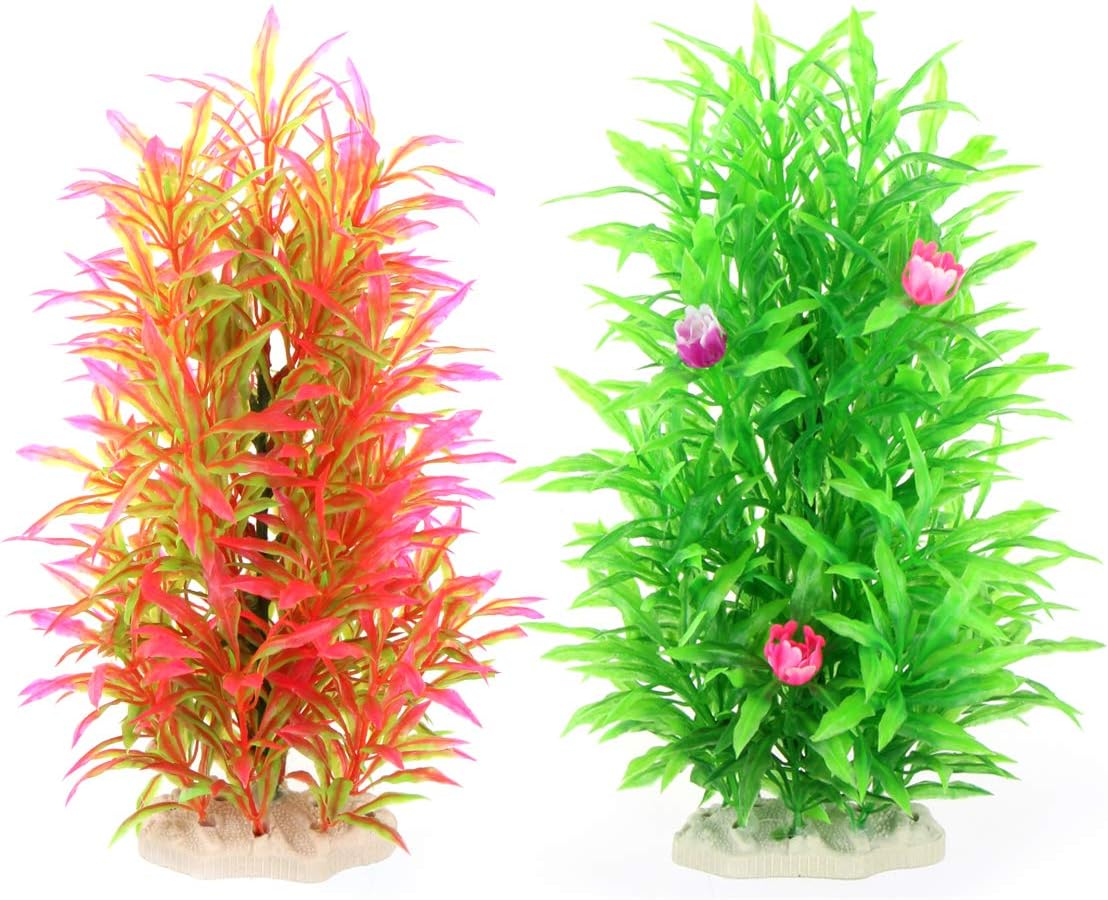 Alegi Aquarium Decor Fish Tank Decoration Ornament Artificial Plastic Plant,9-inch (Agct07Pink+Green)