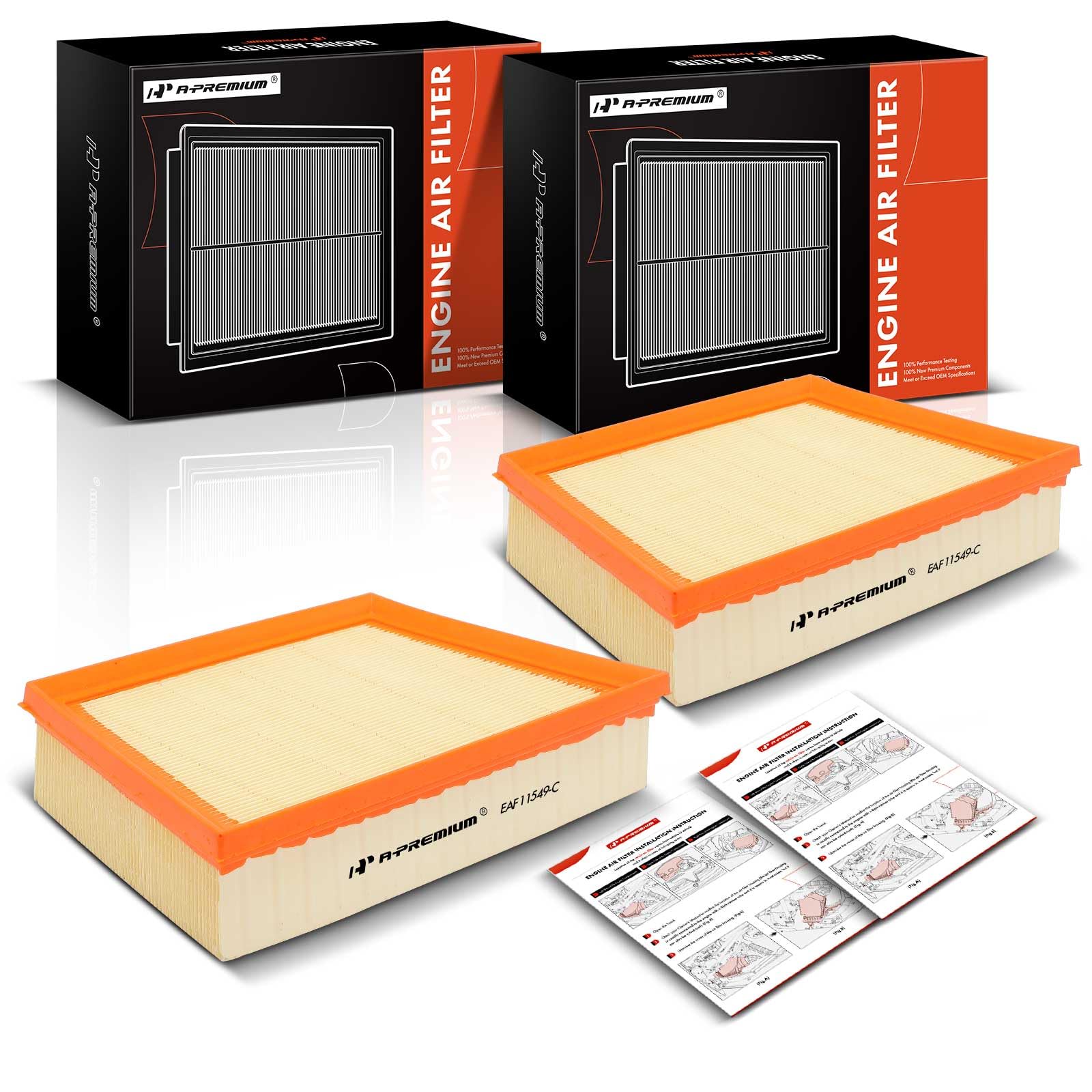 A-Premium 2-PC Engine Air Filter Compatible with Land Rover Range Rover Evoque, Discovery Sport & Jaguar E-Pace, 2018-2024, 1.5L 2.0L, Replace#