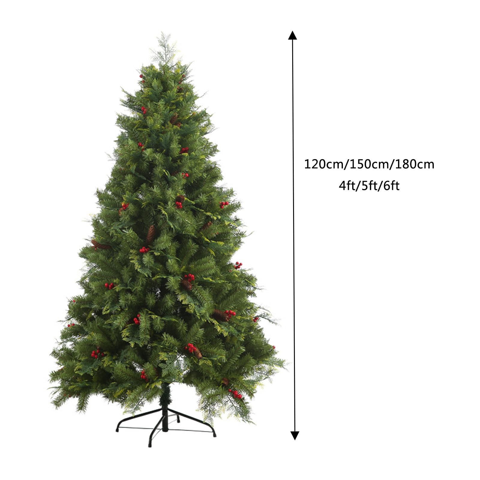 Albero Natale Artificiale, Albero Natale Incernierato in Abete Rosso Misto, Facile Montare Con Supporto in Metallo, Decorazione Natalizia Per Interni Ed Esterni Con PVC+PE+Pigna+Frutta Rossa,4ft