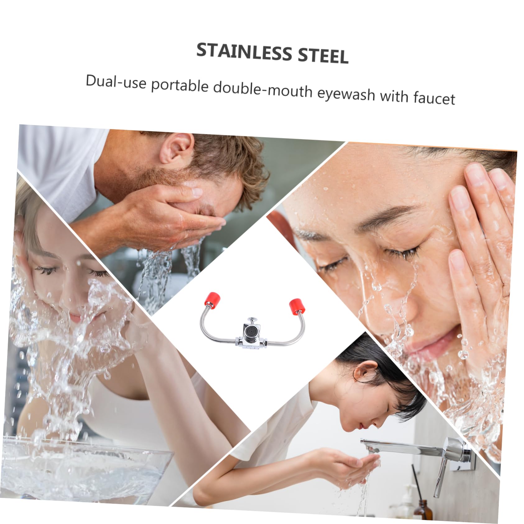 STOBAZA Lavaojos De Emergencia Con Boquilla Doble Para Lavabo, Montaje Grifo De Acero Inoxidable 304, Rotación 360°, Estación Portátil Para Lavado Ocular Hogar y Laboratorio