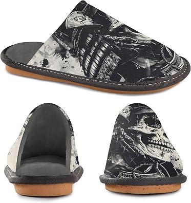 Mens Womens Memory Foam Scuff Slippers Samurai Warrior Skull Indoor Outdoor Slippers Size 4-5