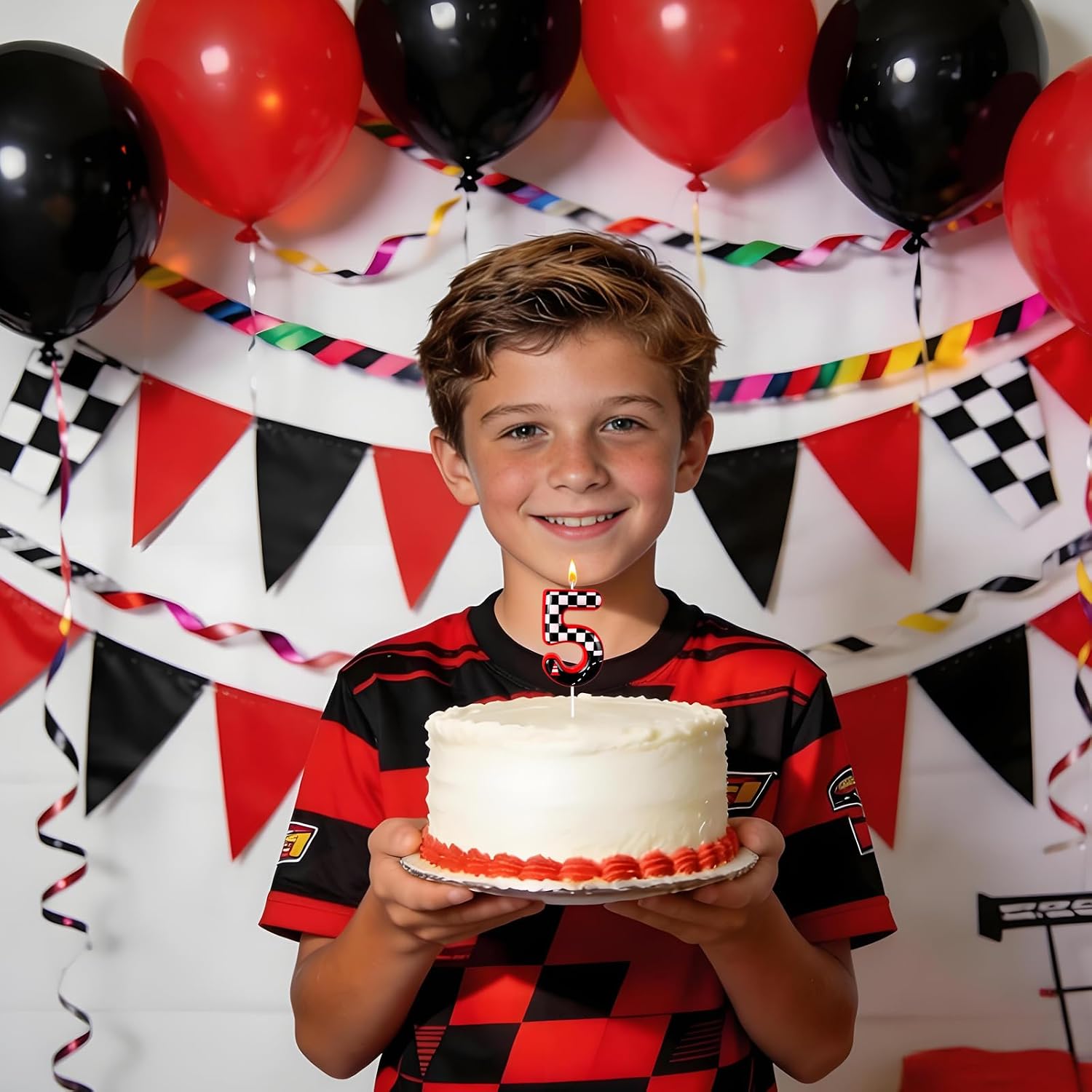 Black and White Plaid Digital Birthday Candles, Racing Theme Party Cake Decoration, Suitable for Cartoon Cars Theme (5)