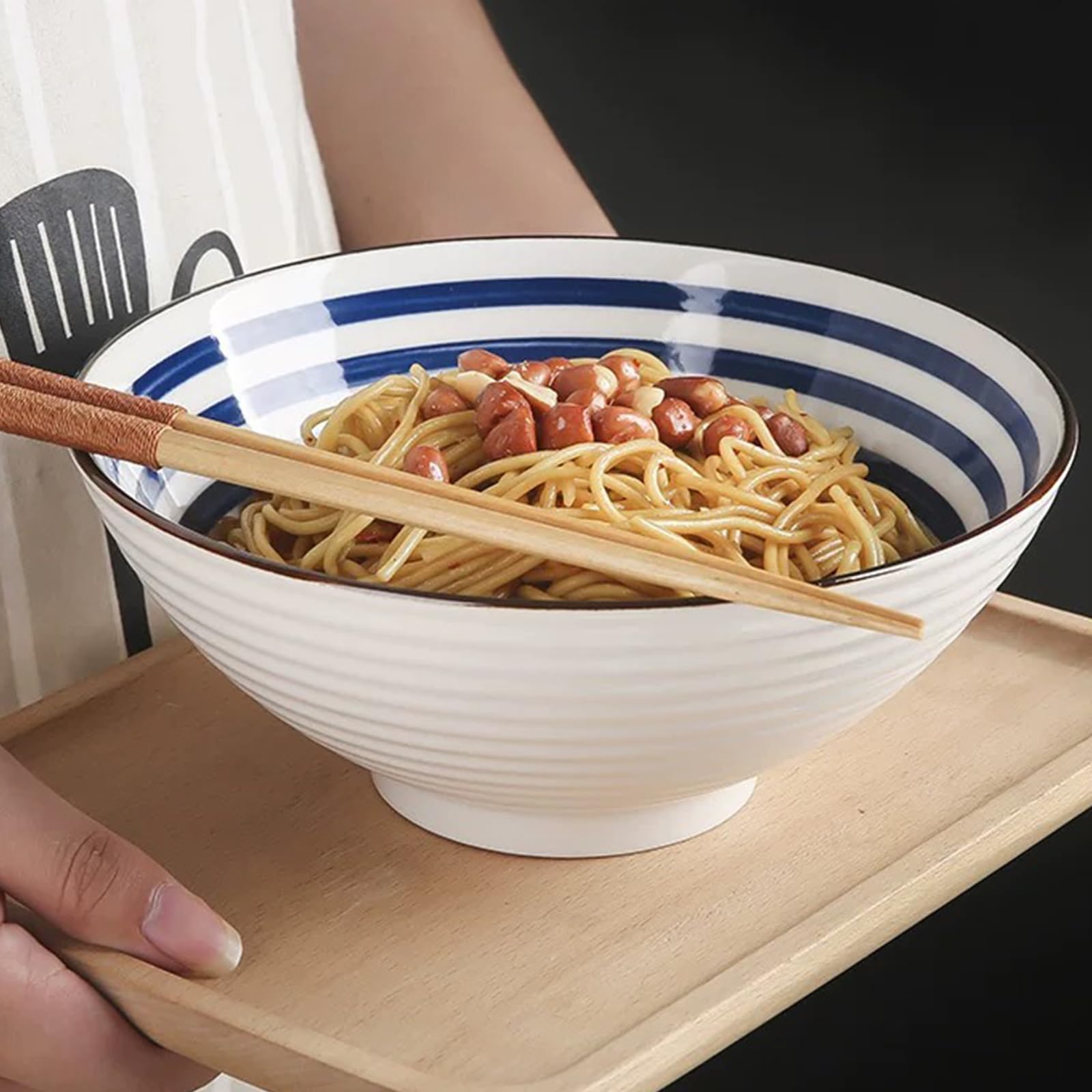 Ramen Bowl Set di ciotole giapponesi,1200 ml Ciotole Giapponesi per Ramen, 2 Set Giapponese Ramen Ciotola con Bacchette e cucchiai,Ciotola di Ceramica per Ramen, Insalata, Muesli