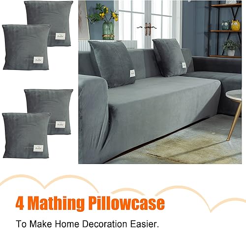 Miniatura 5 de MIFXIN Fundas para Sofá Seccional de 2 Piezas de Terciopelo Elástico en Forma de L, Fundas Deslizables Elásticas para Sofá Seccional en Forma de L,