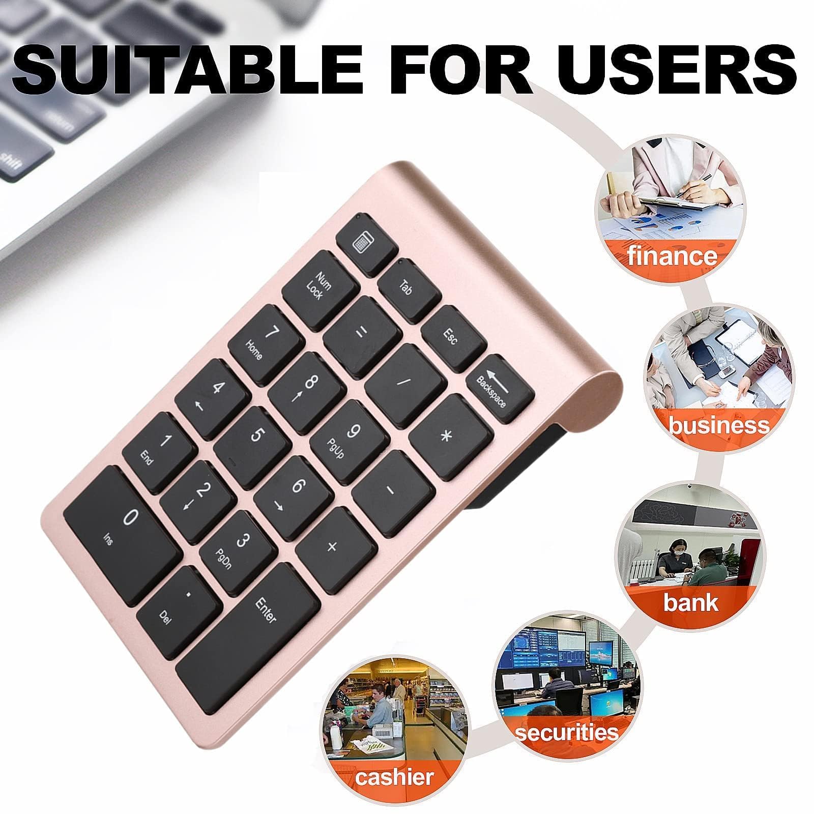 Agatige Mini Teclado Numérico de 22 Teclas, Teclado Numérico Inalámbrico Portátil de 2.4G con Receptor USB para Computadora de Escritorio Portátil Entrada de Datos de Acceso Directo a PC(Oro Rosa)