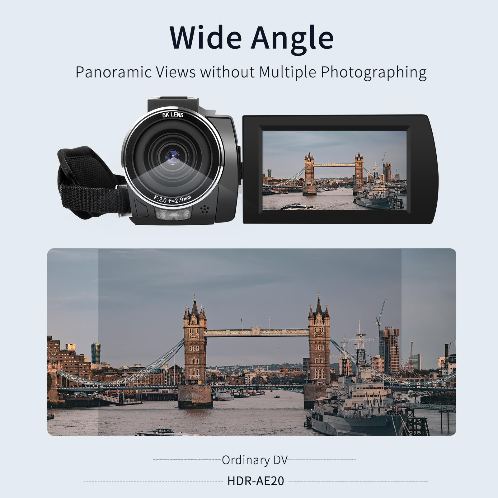 ORDRO AE20 5K Videocamera Visione Notturna per YouTube e Viaggi - Digitale con Grandangolo 95°, Modalità WDR, Stabilizzatore EIS
