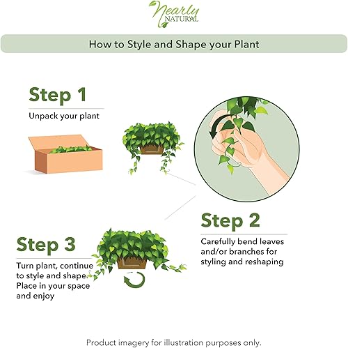 Miniatura 5 de Nearly Natural Potus con canastilla de repisa, verde, 34x18x15