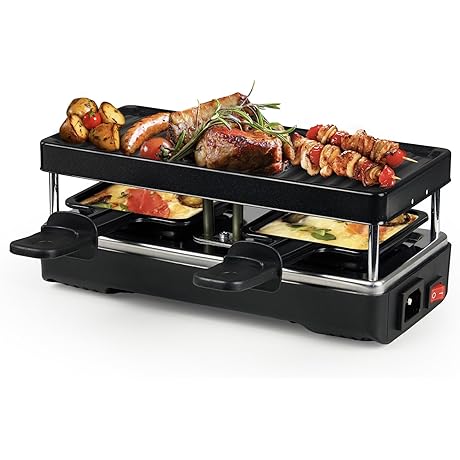 2 Person Raclette Table Grill - Indoor Non-stick Compact Dining Table for 2