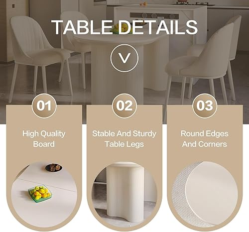 Miniatura 4 de Juego de comedor de 5 piezas, mesa de comedor moderna de 55.11 pulgadas con 4 sillas, juego de mesa de cocina blanca para 4 personas, mesas de