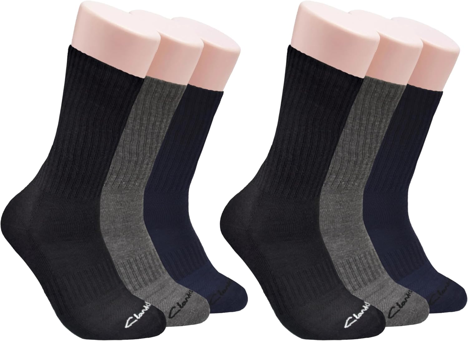 Clarks Men's Sport Half Cushion Crew Socks 6 Pair, Black/Charcoal/Navy, Men's 7-12 Shoe