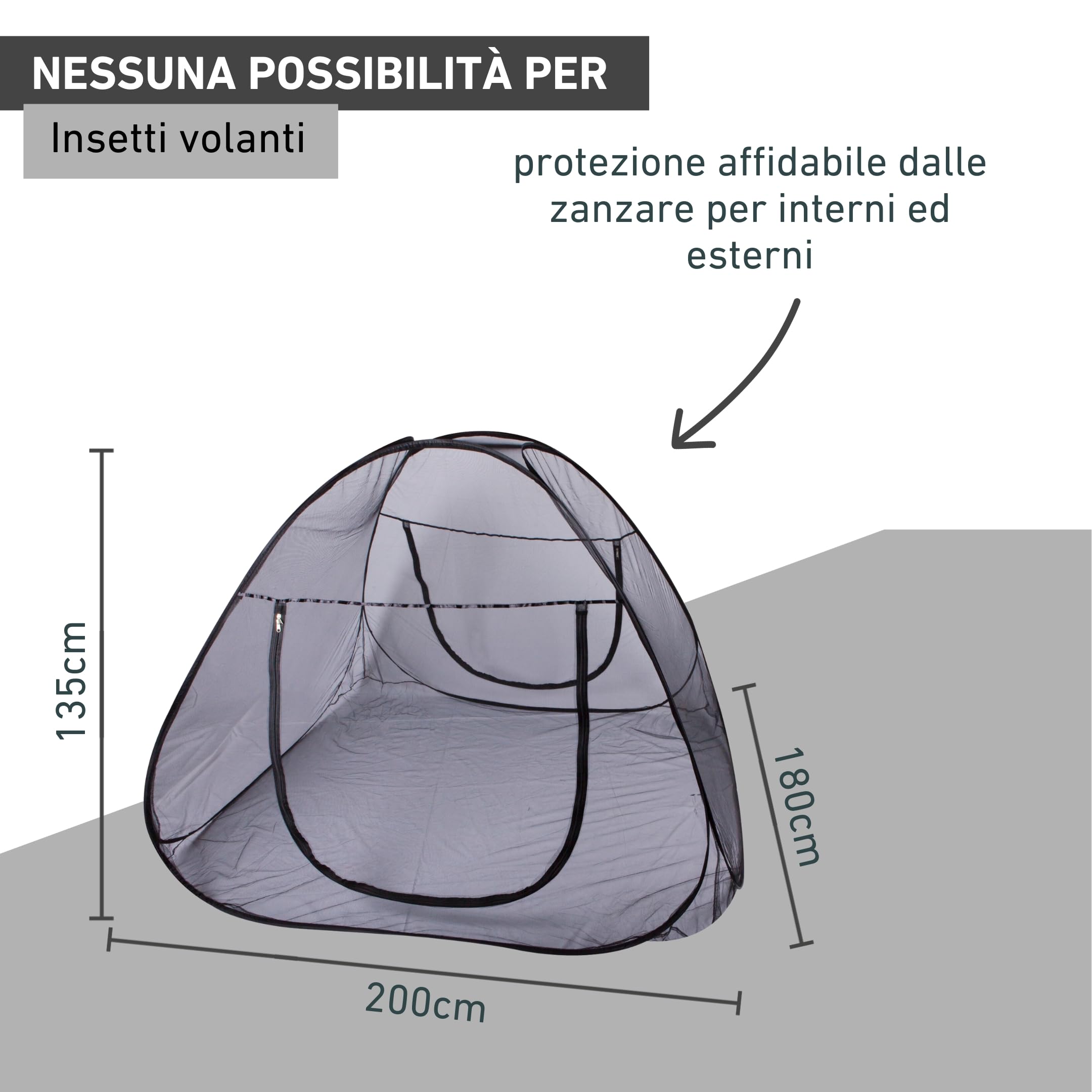 Windhager Zanzariera per Letto Matrimoniale Pop-UP, Rete da Campeggio, zanzariera per zanzare, zanzariera e Letto, 180 x 200 cm, Antracite