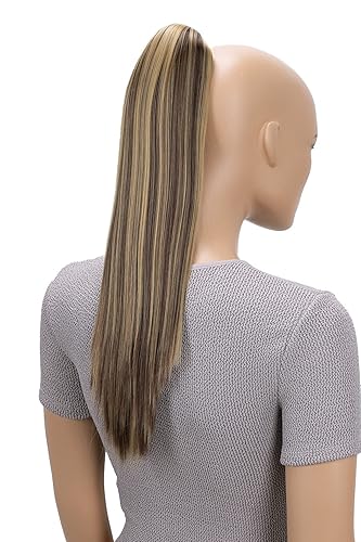 CAISHA Extensiones de clip de cola de caballo de 20 pulgadas con pinza de mariposa recta marrón rubio mezcla H157