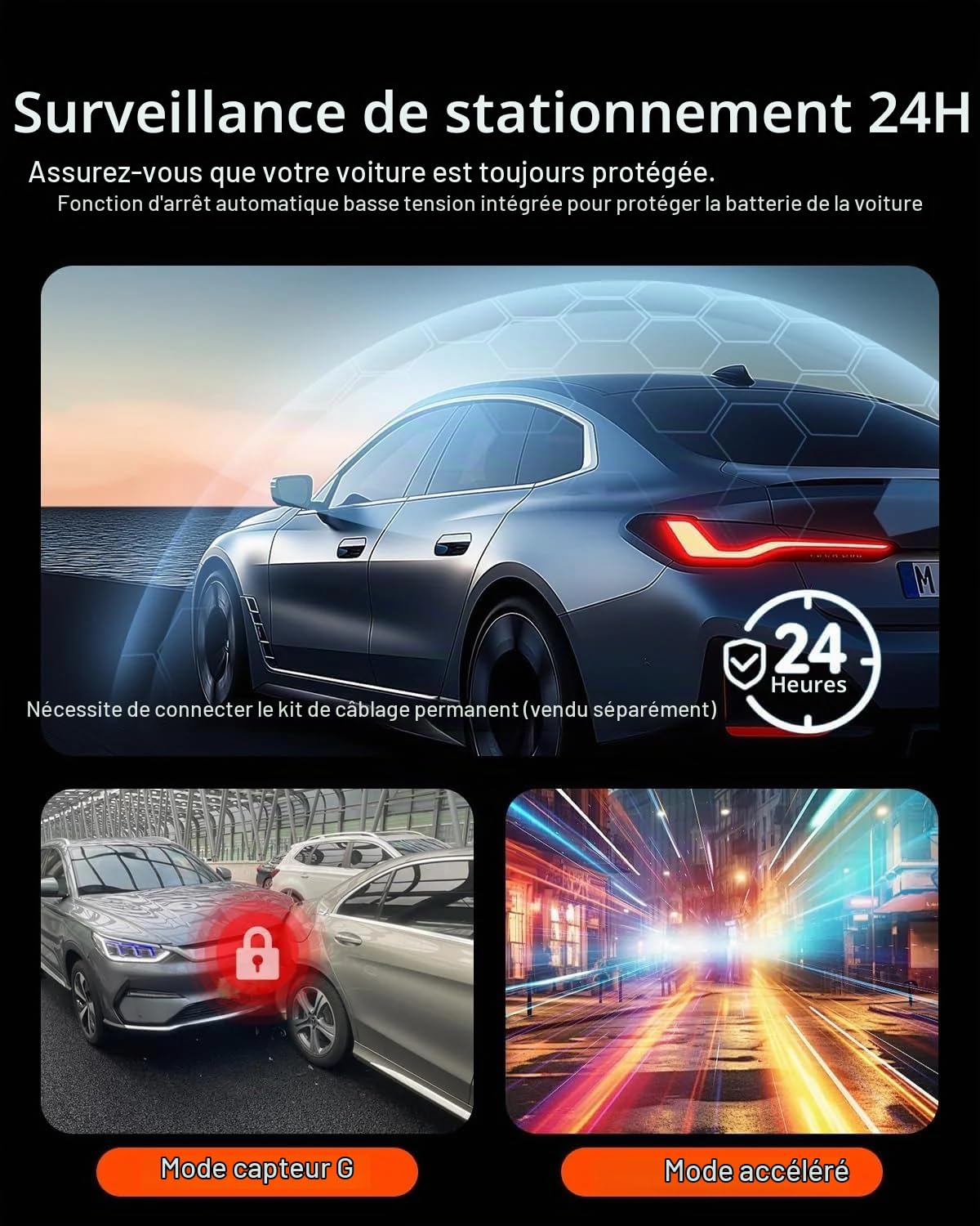 Dashcam Osmo Pro 4K Avant/Arrière - WiFi 5,8 GHz, GPS, 170° - Stationnement - Carte 64 Go Incluse