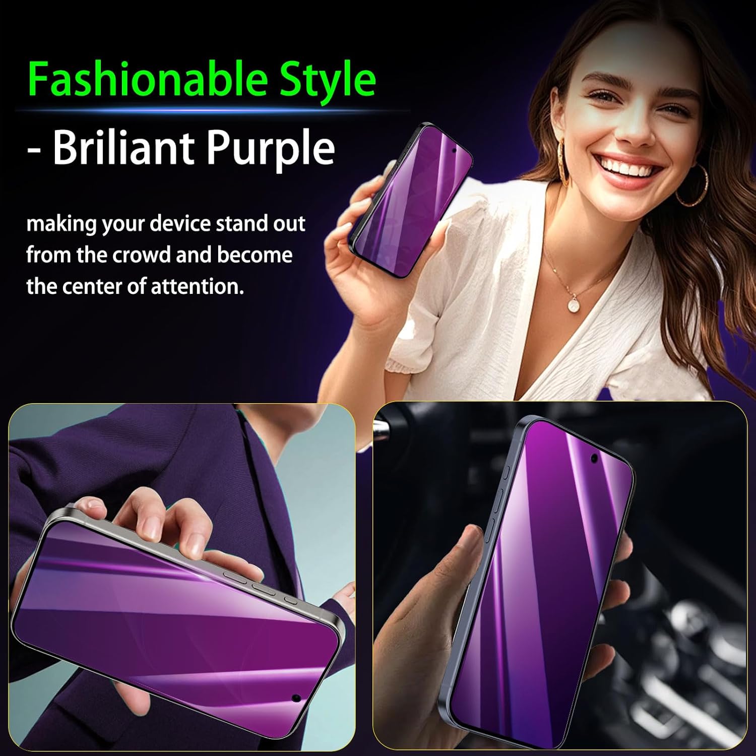 IMBZBK [Auto-Dust Removal] Colorful Privacy Screen Protector for iPhone 17 Pro Max [Private] Accessories, 3 Pack Anti Spy Anti-Blue Light Tempered Glass, Briliant Gradient Purple