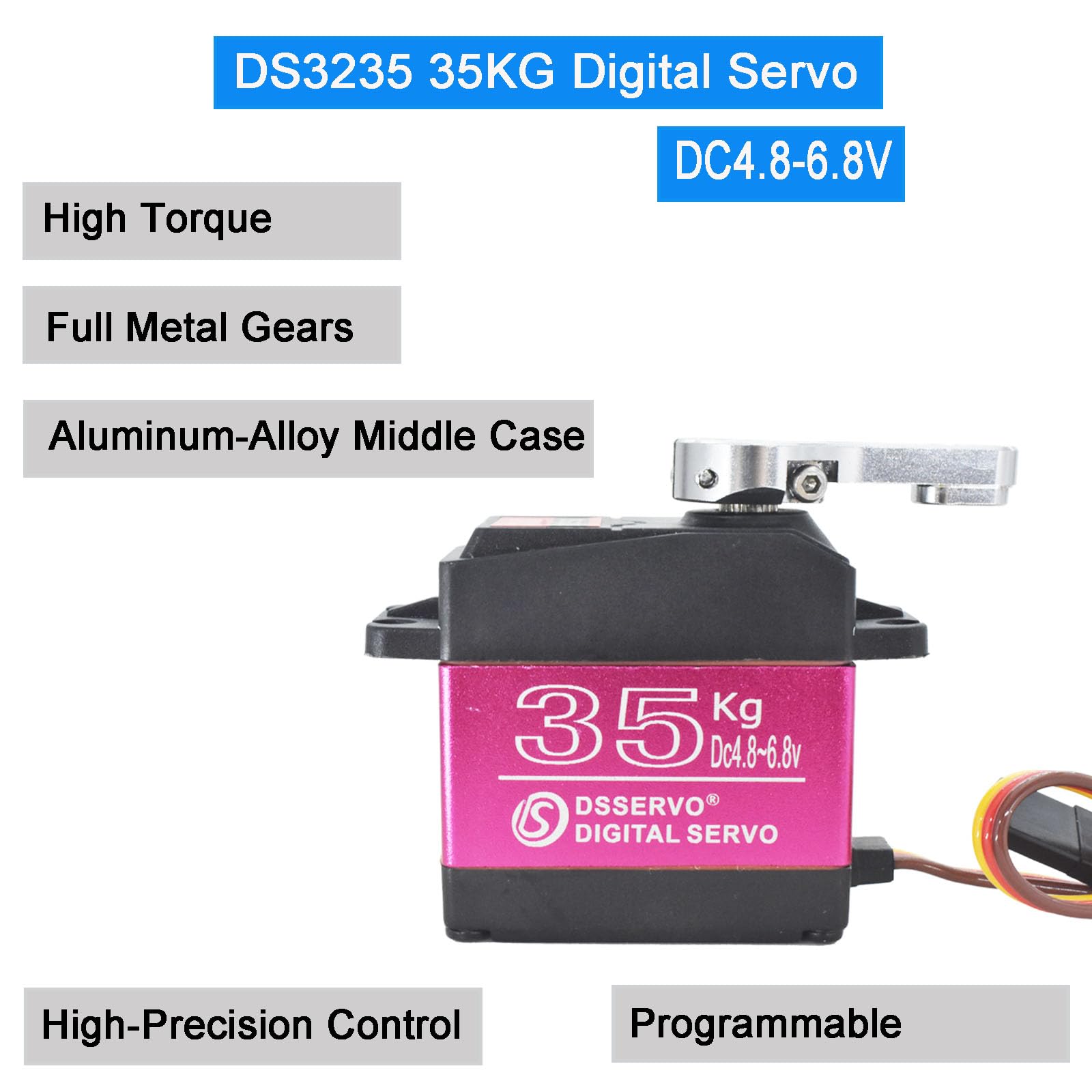 2 piezas de 35 kg servo digital 4.8-6.8V DS3235MG acero inoxidable engranaje de metal completo alto par impermeable RC Servo para 1/8 1/10 Baja RC coche Rock Crawler Truck Buggy avión barco