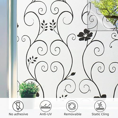 Miniatura 5 de DUOFIRE Película de privacidad para ventana, película de vidrio esmerilado, sin pegamento, película de vidrio estática, anti-UV, para baño,