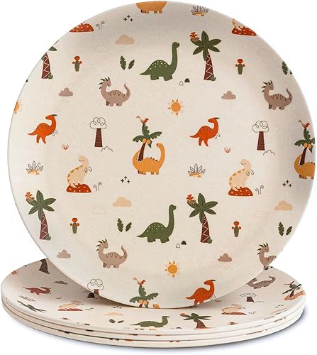 Miniatura 1 de Nook Theory Paquete de 4 platos llanos de fibra de bambú, platos de bambú reutilizables, platos irrompibles, de grado alimenticio, aptos para