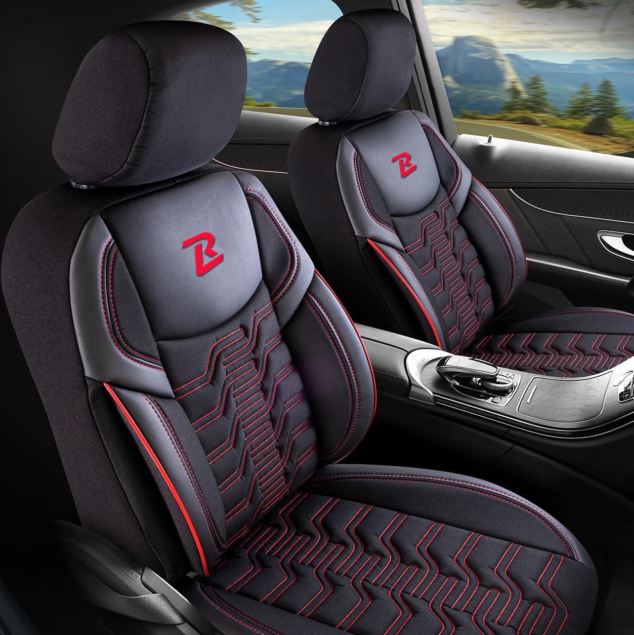 LUCARO Coprisedile Auto per Universale Berlin, Rosso | Similpelle lavabile e idrorepellente, adattamento universale, imbottitura traspirante