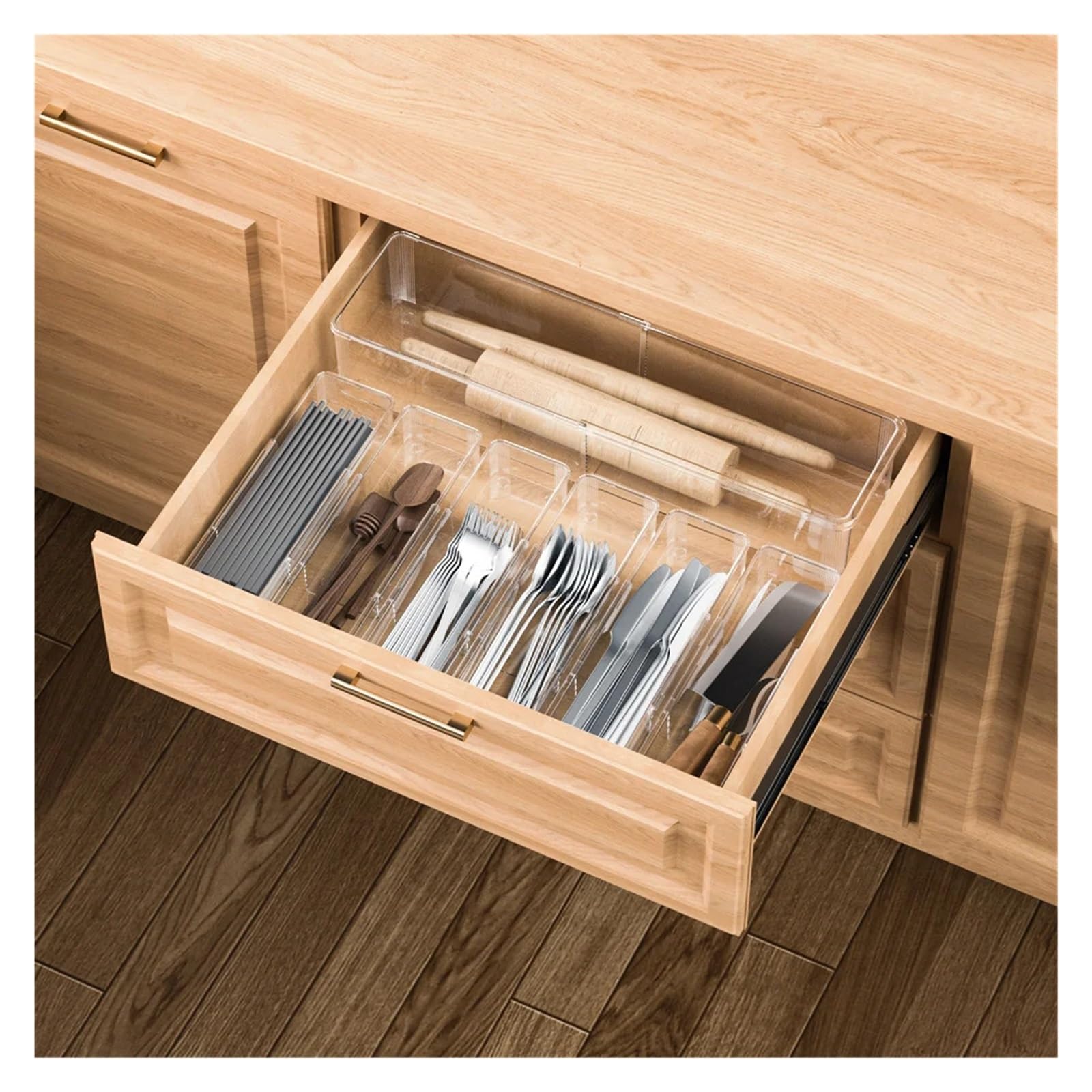 Generico Cassetto trasparente a scomparsa for utensili da cucina domestici, bacchette, cucchiai, divisori, stazione multifunzionale(Small-2pcs)