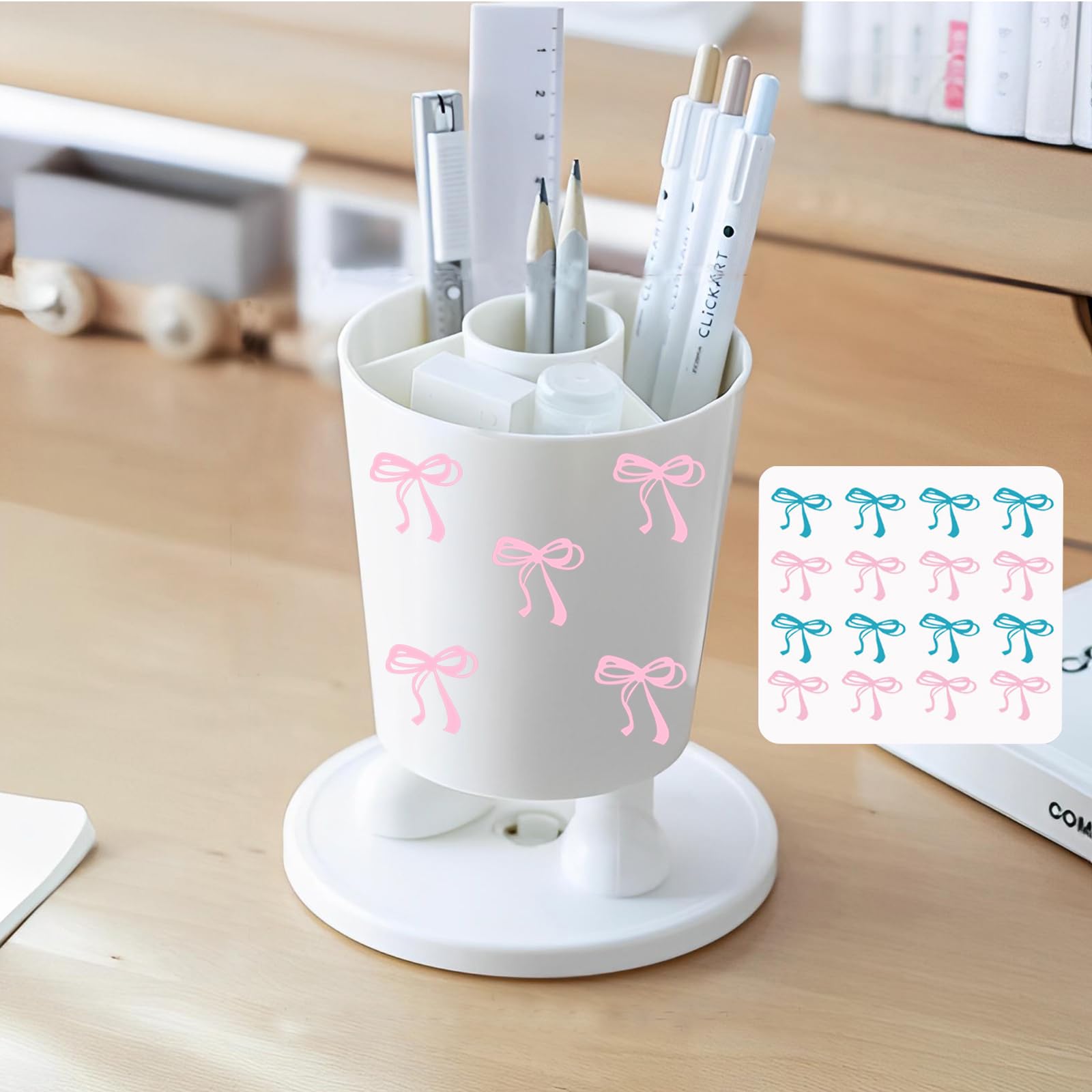 INSTOME Rotating Pen Holder,Cute Bow Pen Holder,Office Desk Accessories for Work, School,or Home