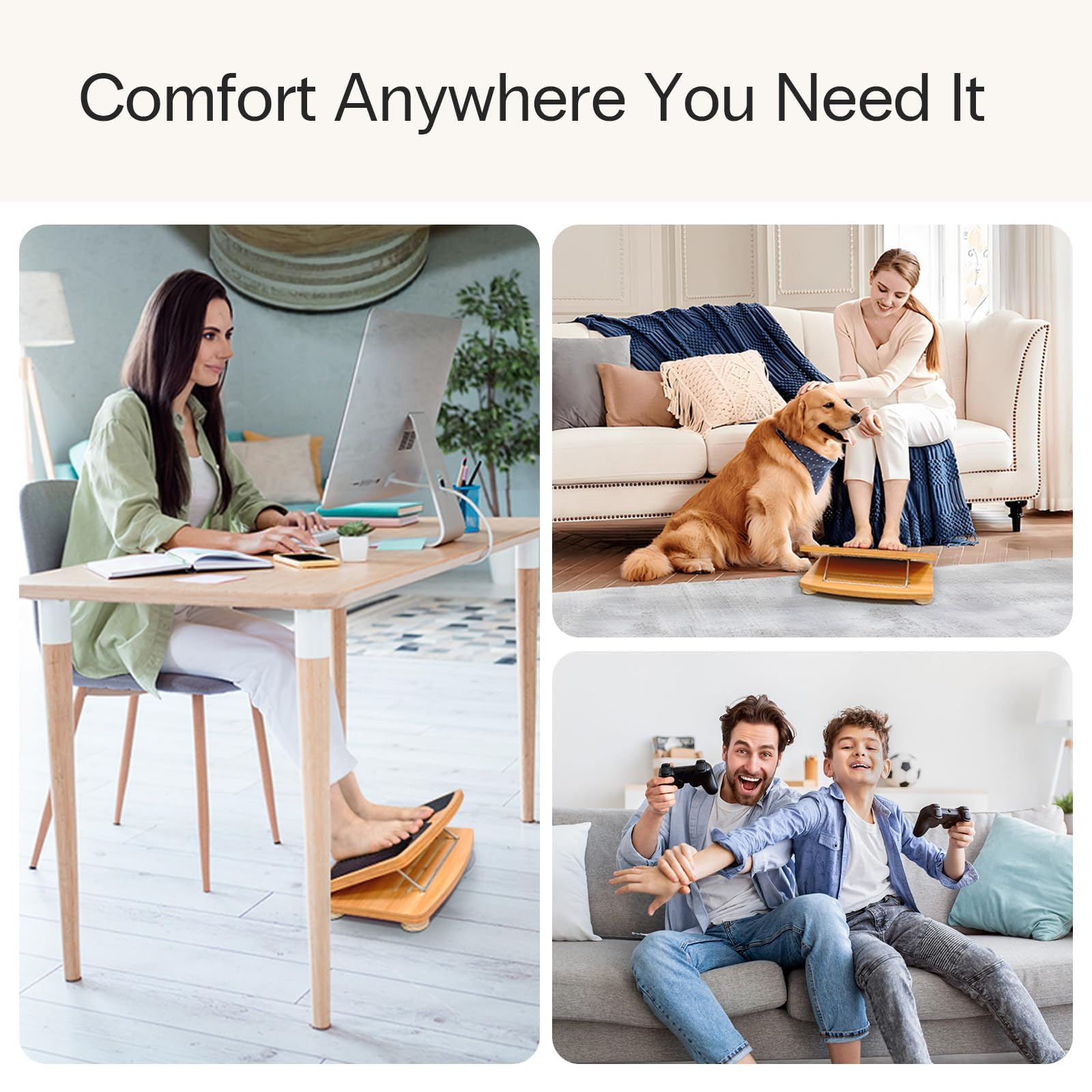 StrongTek Reposapiés Ergonómico de Madera Ajustable Oficina | Plataforma duradera y ajustable para debajo del escritorio con acabado antideslizante para uso diario continuo