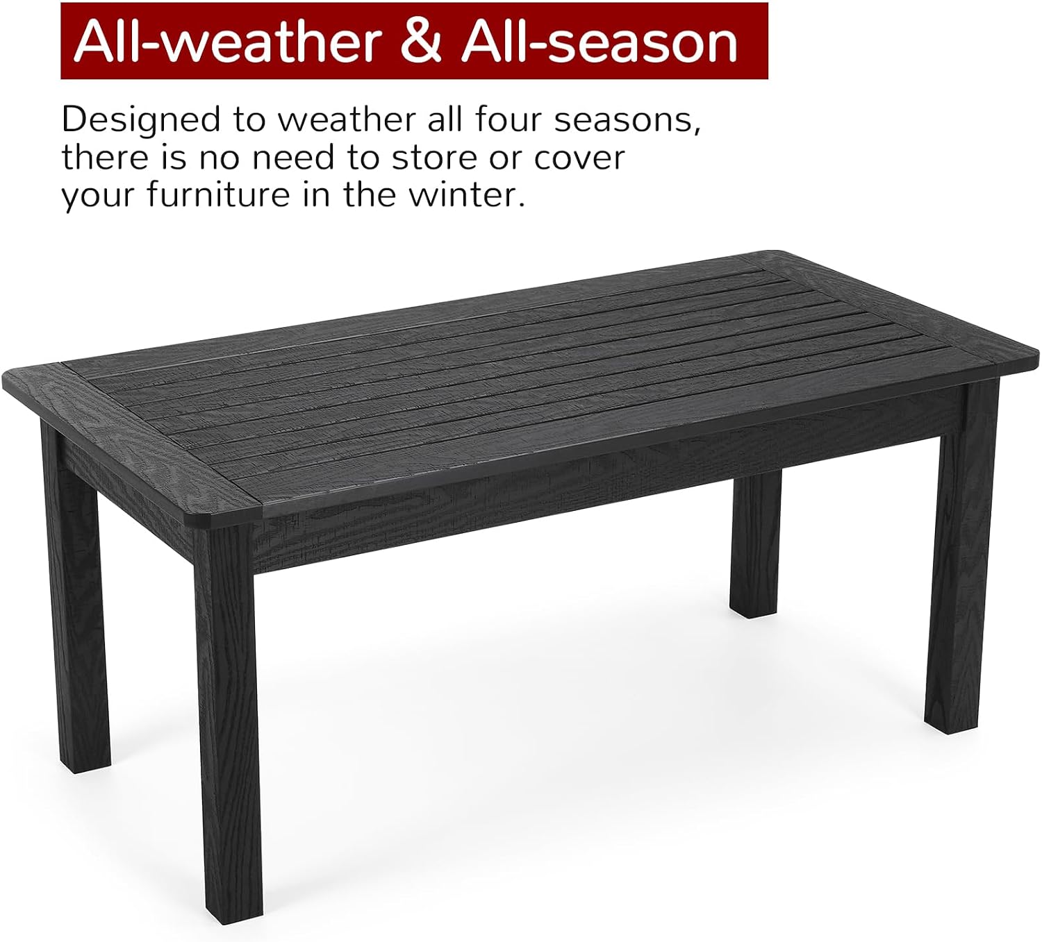 Stoog Outdoor Coffee Table, All-Weather Poly Lumber Patio Side Table, Rectangle End Table for Backyard, Porch, Garden, Balcony & Deck, Black