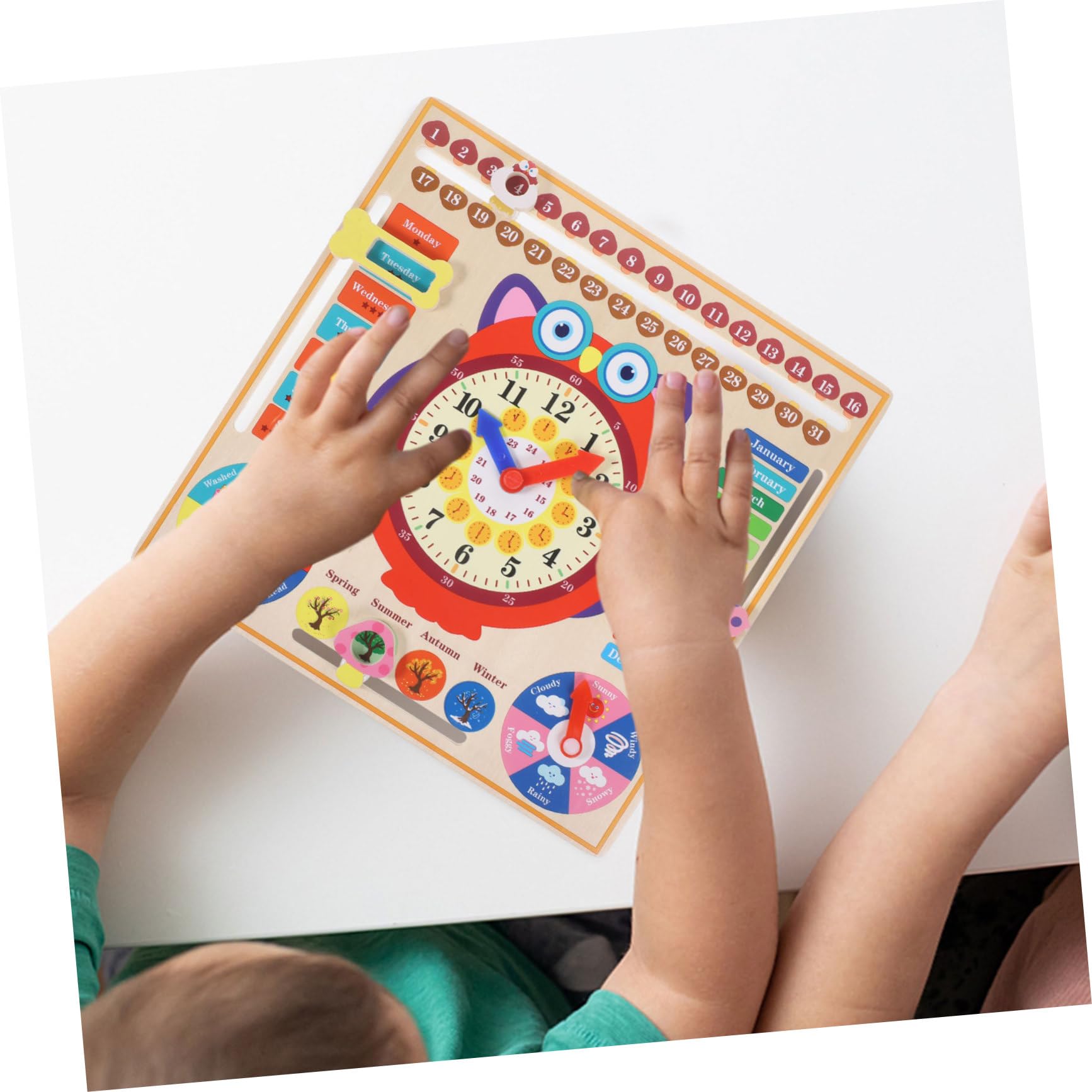 WOONEKY Reloj Didáctico de Madera Forma de Búho Juguete Educativo para Aprender la Hora y Resistente para Herramienta de Enseñanza Práctica para Desarrollo Intelectual