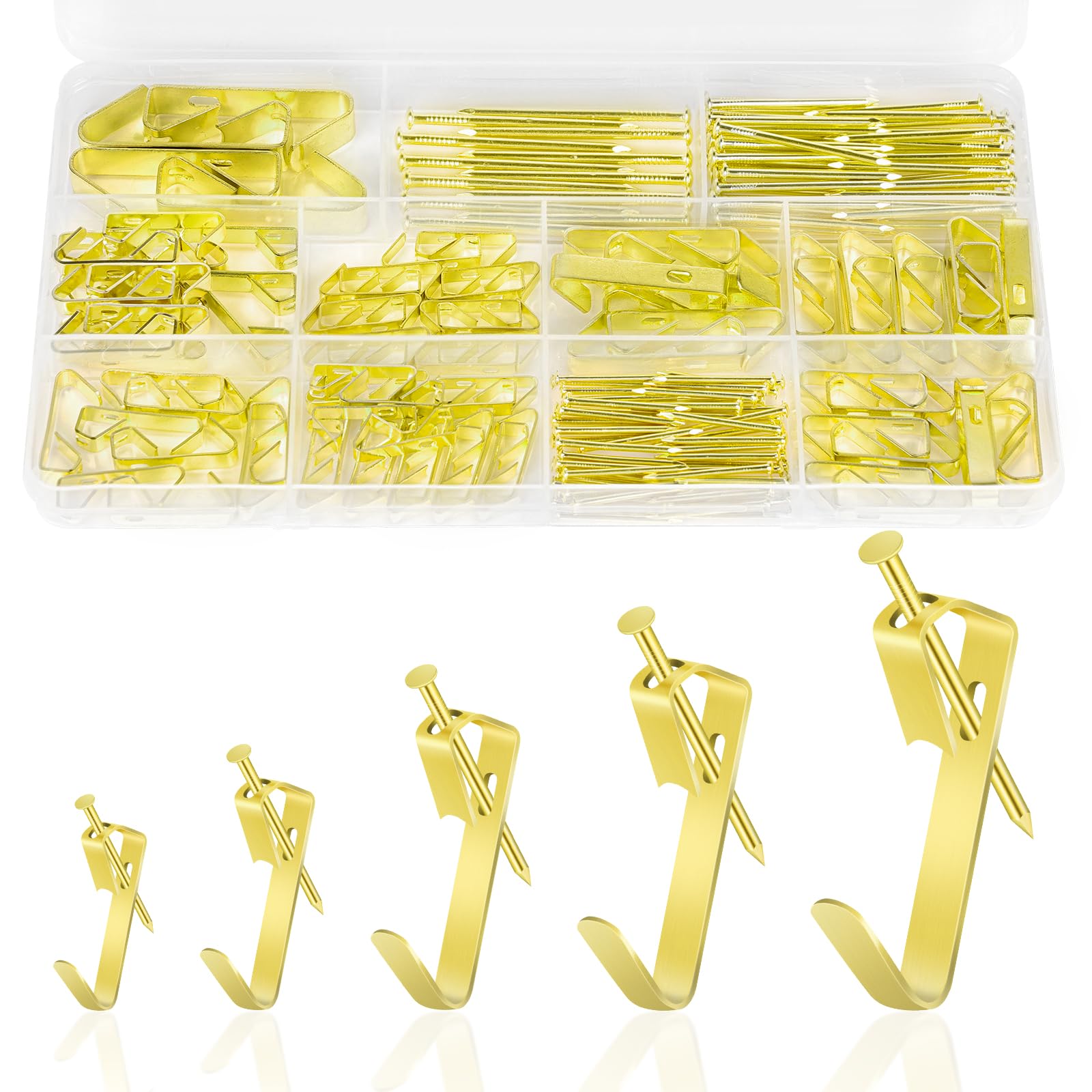 vsshe Picture Hooks Heavy Duty, Picture Hanging Kit, 200PCS Picture Frame Hook with Nails, Hold (100 50 30 20 10 lbs) Hanging Clock Photo Mirror Painting, for Plasterboard Wood Dry Walls Hardwall