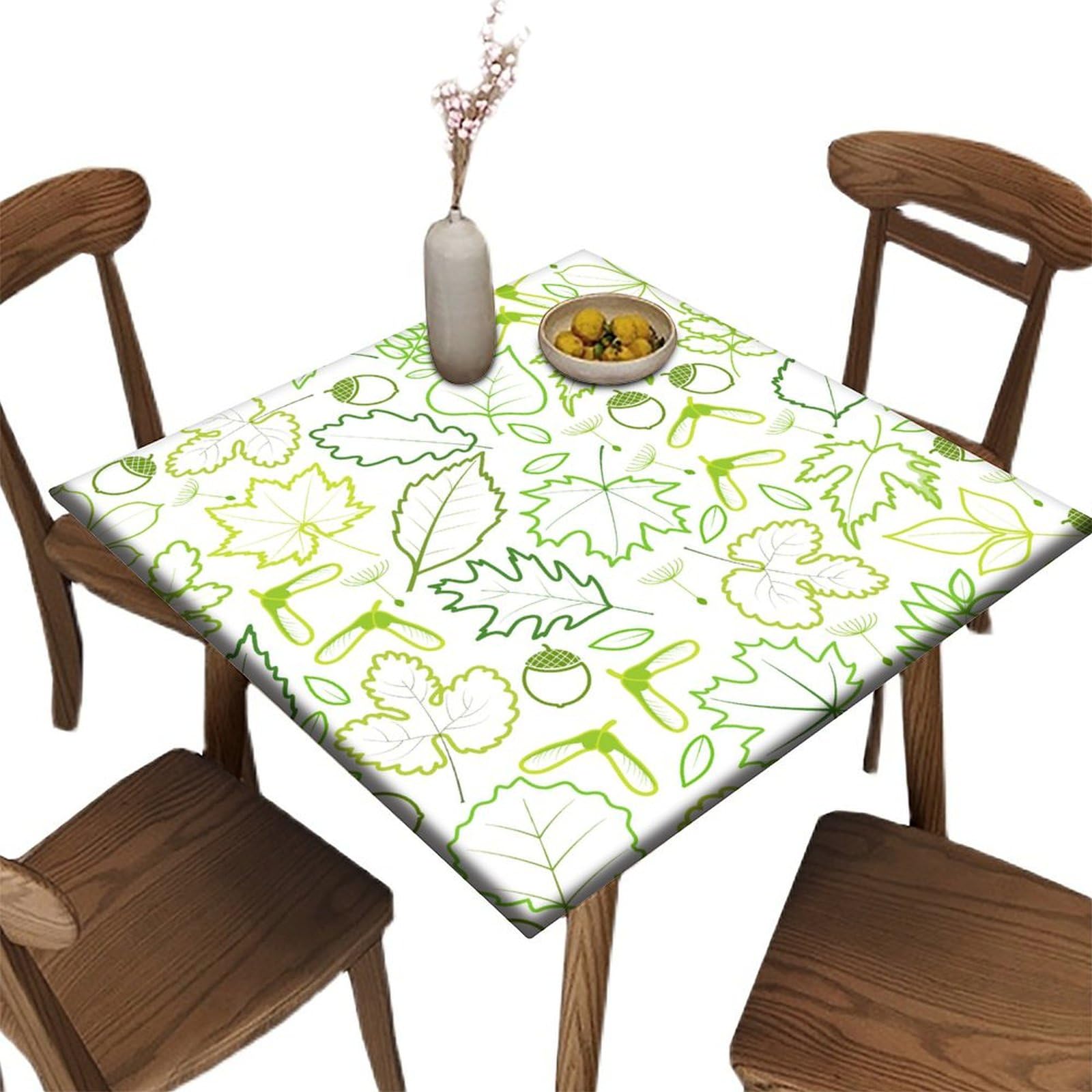 protectormax Square Fitted Polyester Tablecloth, Fit for 42, Spring Green Leaf Elastic Edge Decorative Table Clothes, Dust & Wrinkle Proof Fabric