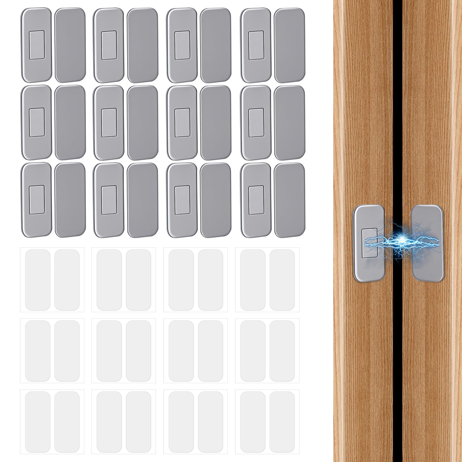 12 Sets Cabinet Door Magnetic Latches, Stainless Steel Cupboard Door Magnet Closers No Drill Adhesive Drawer Latches for Bathroom Vanities Wardrobes & Desk Drawers