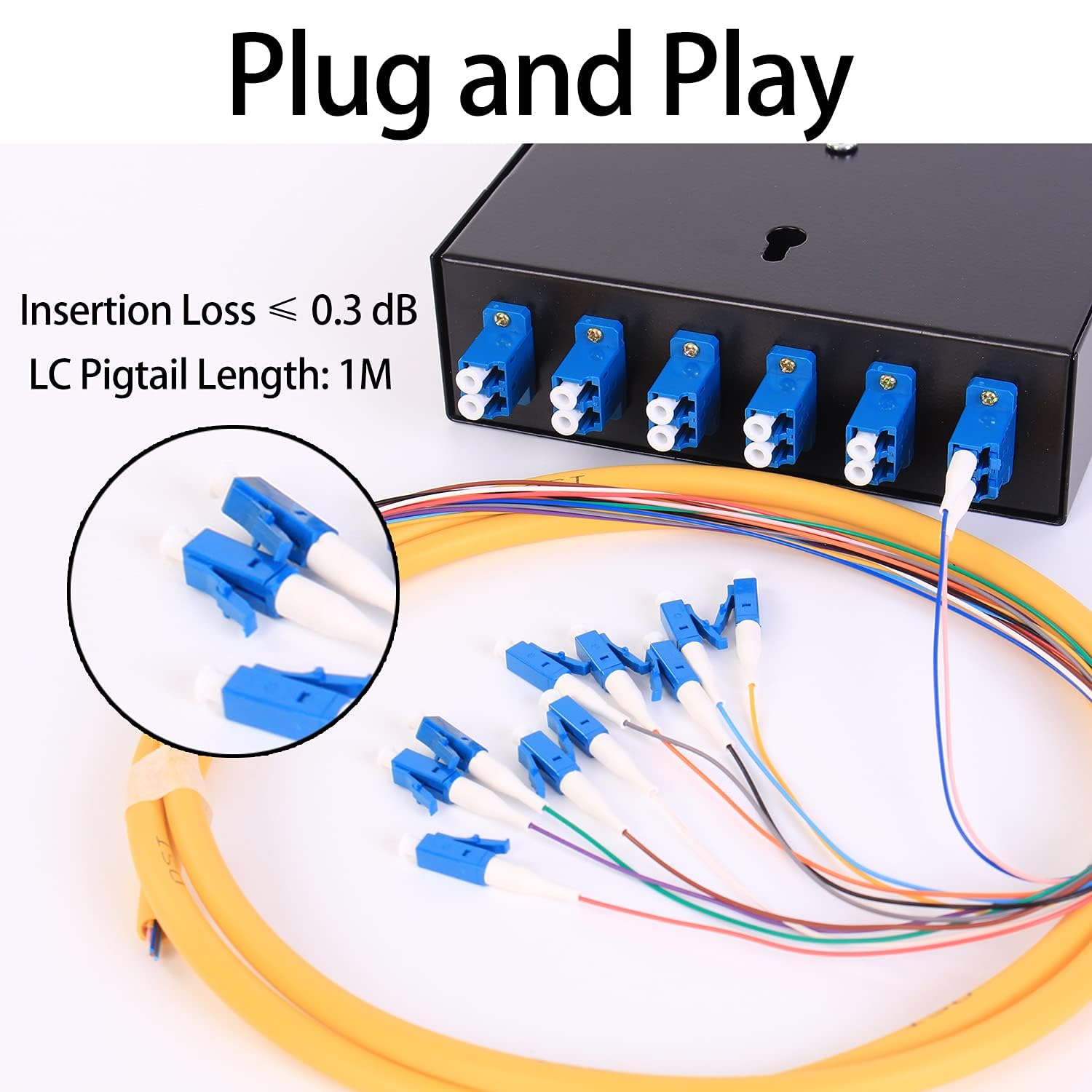 LGX Panel Wall Mount Fiber Enclosure LC-UPC Kit zawiera 6 złączek Duplex LC SM w kartonie z 12 pasmami SingleMode 9/125 szpuli 1M LC Fiber Pigtail do optycznego łączenia fuzyjnego