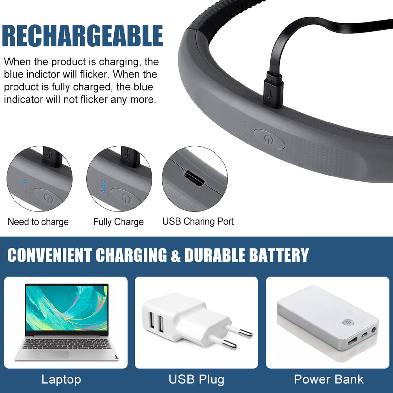 Tekstap LED-nek leeslicht, oplaadbaar boeklicht voor het lezen in bed, 3 kleuren en 6 helderheidsniveaus, 30 minuten timer, lange batterijduur, perfect voor lezen/knopen/breien/repareren