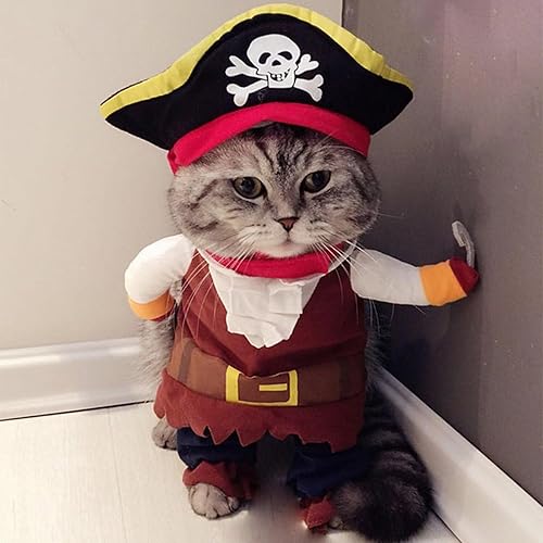 Miniatura 6 de Disfraz de piratas del Caribe para perro, novedoso disfraz de Halloween divertido para Halloween, ropa de pirata de gato, ropa fresca para perros