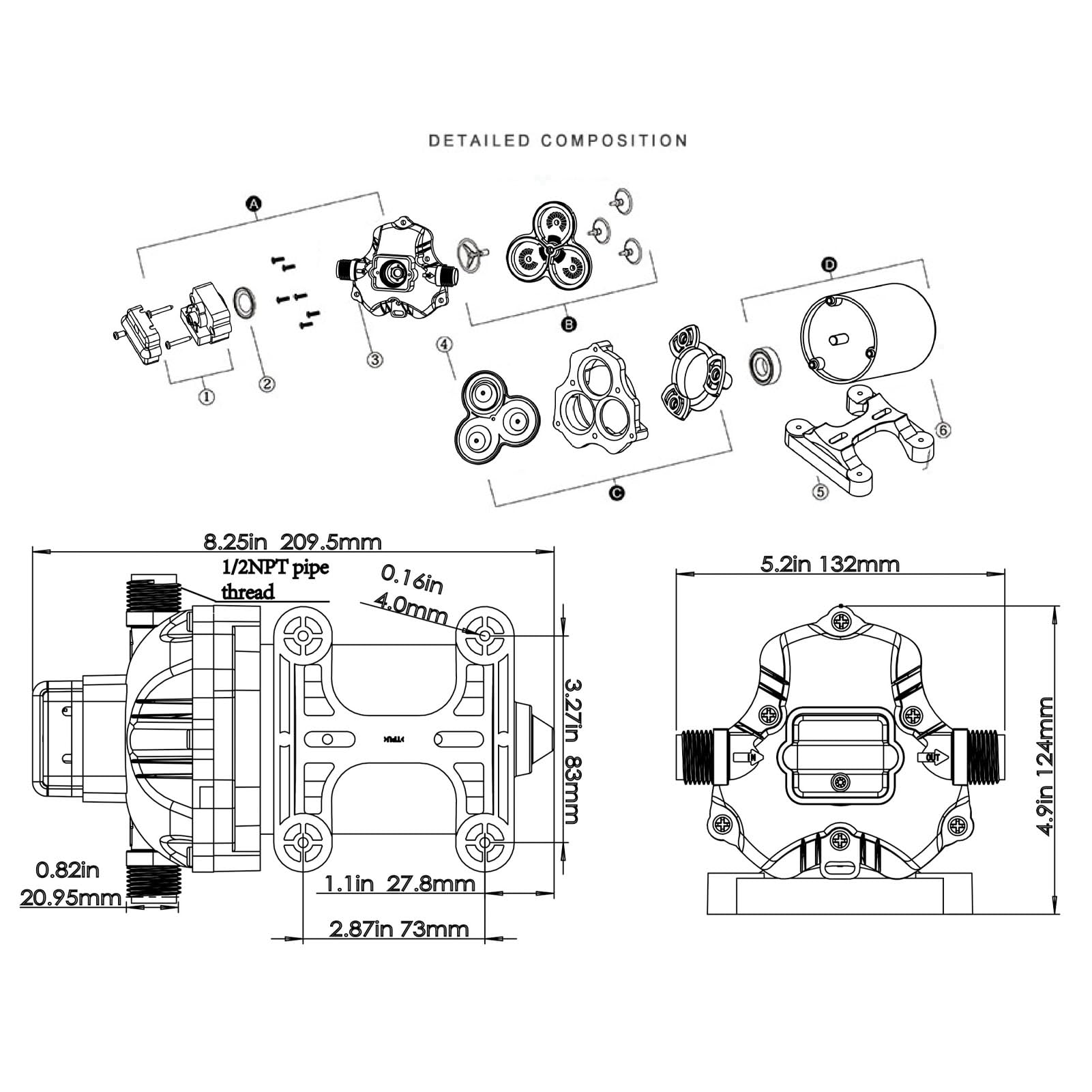 Pompe à Membrane à Eau, 220V 11.3LPM 50PSI Pompe à Membrane à Pression D'eau Auto-amor?ante pour Voiture, Camping-car, Yacht, Caravane, Bateau Marin