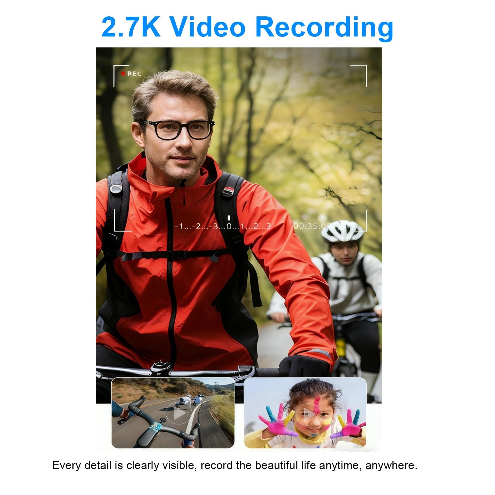 Lazmin112 Occhiali Con Telecamera Portatile, Hd 2.7K, 12 Mp, Obiettivo Grandangolare 110°, Riduzione Rumore, Anteprima e Modifica Tramite App Wi-Fi, Occhiali Per Registrazione Video (Senza scheda