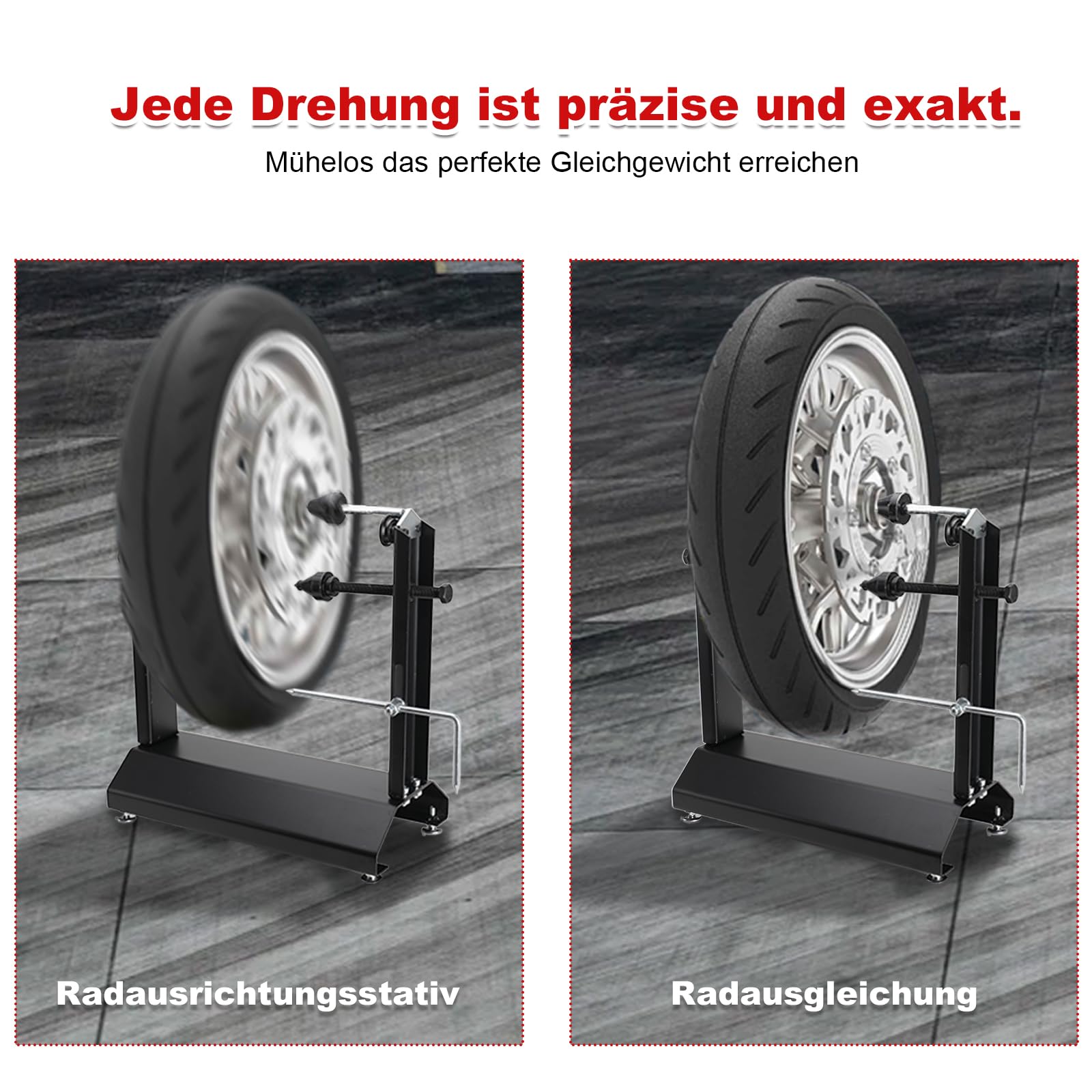 LALABU Auswuchtgerät für Motorradräder, Radauswuchtmaschine mit Einstellbare Zentrierstifte, Motorrad-Fahrrad-Radauswuchtmaschine/Ziehständer-Werkzeuge für Motorrad und Roller