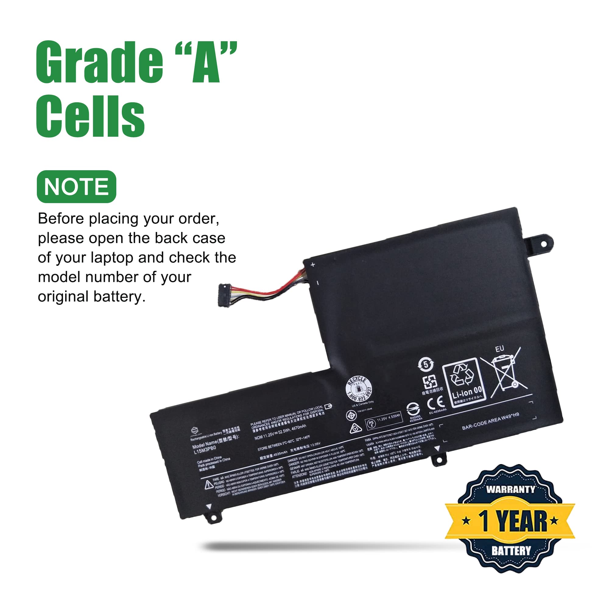 L15M3PB0 L15L3PB0 L15C3PB1 Type-C Battery Replacement for Lenovo Flex 4 1470 1480 1570 1580 Edge 2-1580 Series L14M2P21 L14L2P21 L14L3P21 L14M3P21