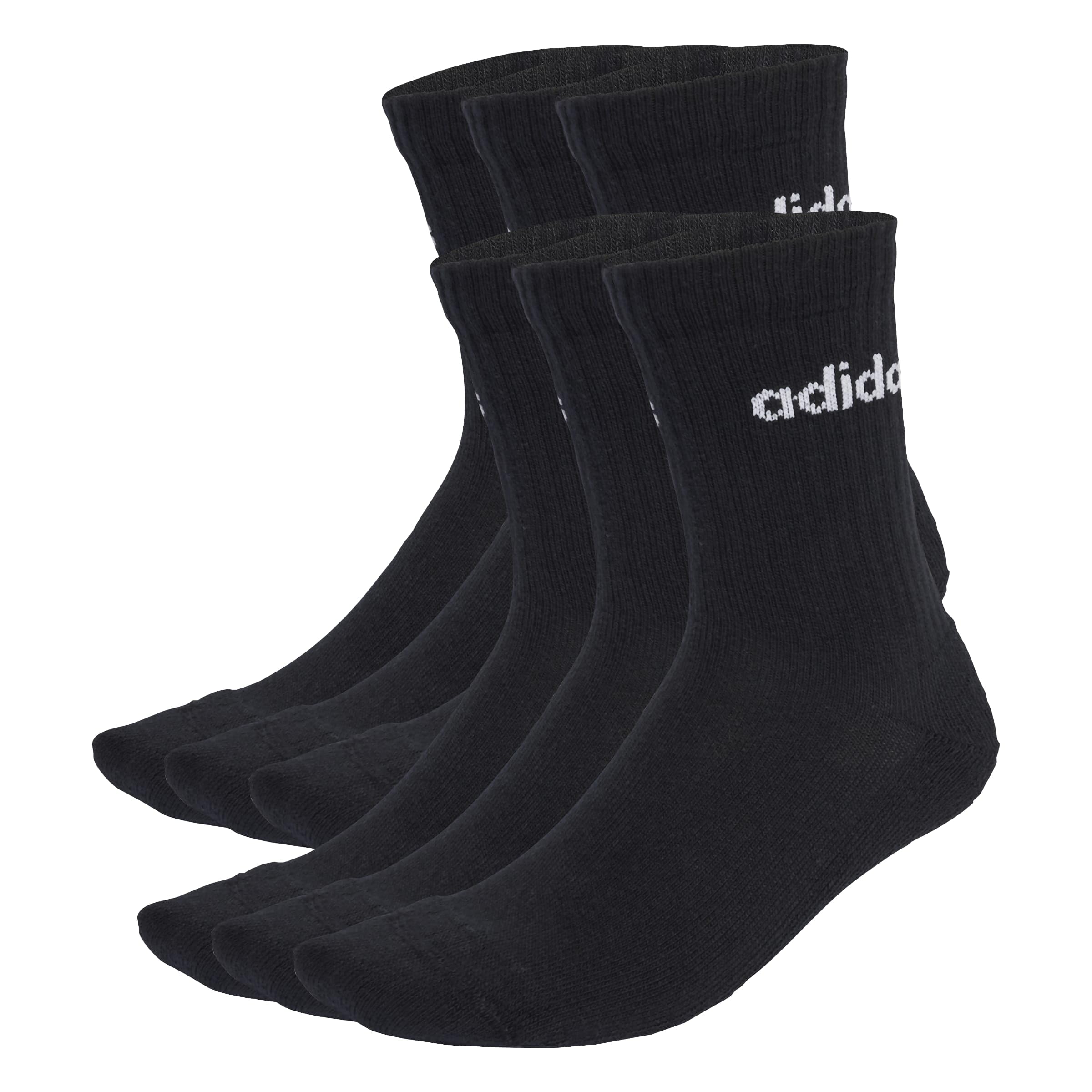 adidas Unisex LINEAR CREW SOCKS CUSHIONED SOCKS 6 PAIR PACK, Black/White, 42-45