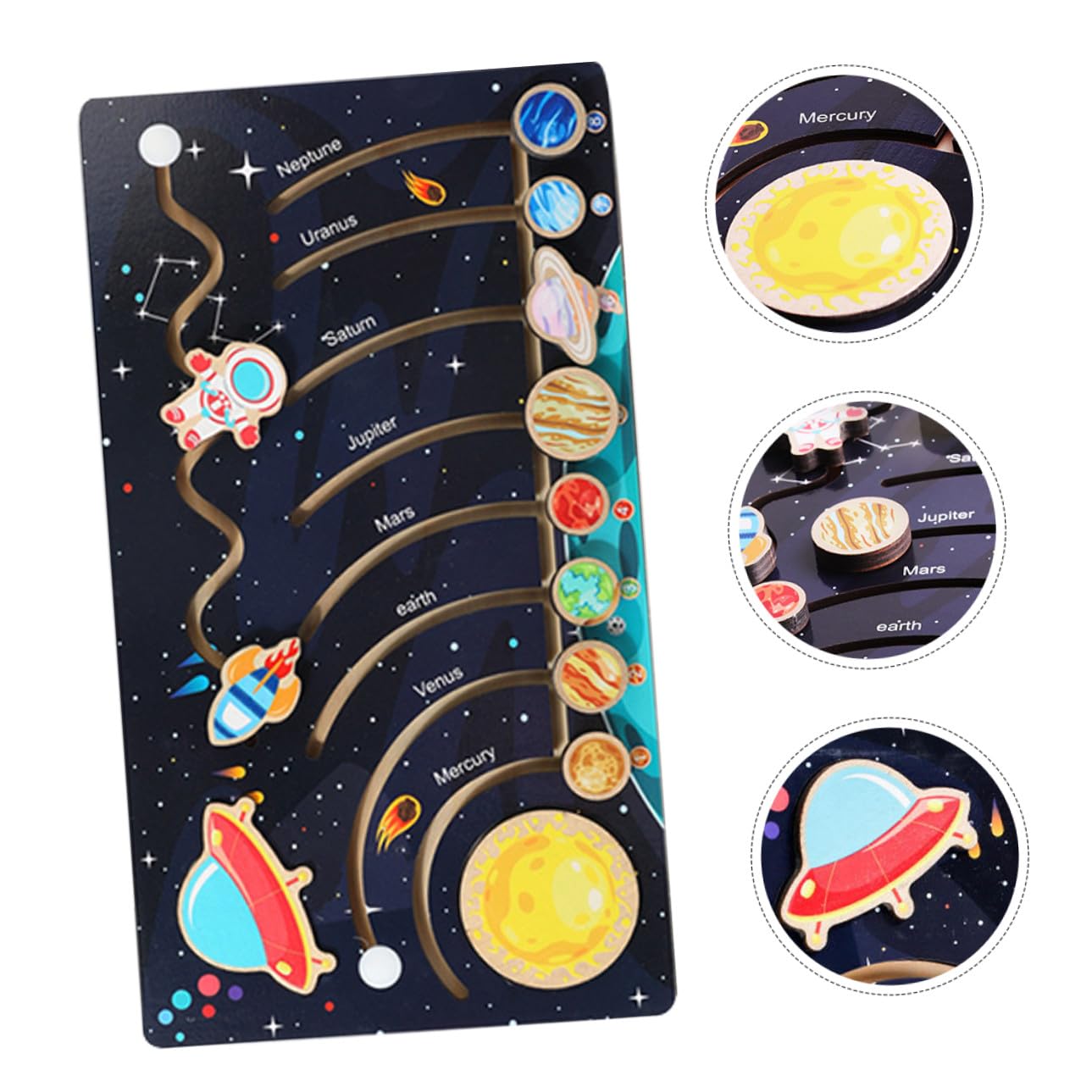 NOLITOY Puzzle Solare in Legno per Bambini 9 Pianeti del Cosmo, Gioco Educativo per Attività Prescolari per Potenziare Riconoscimento delle Sagome e Conoscenza dei Colori