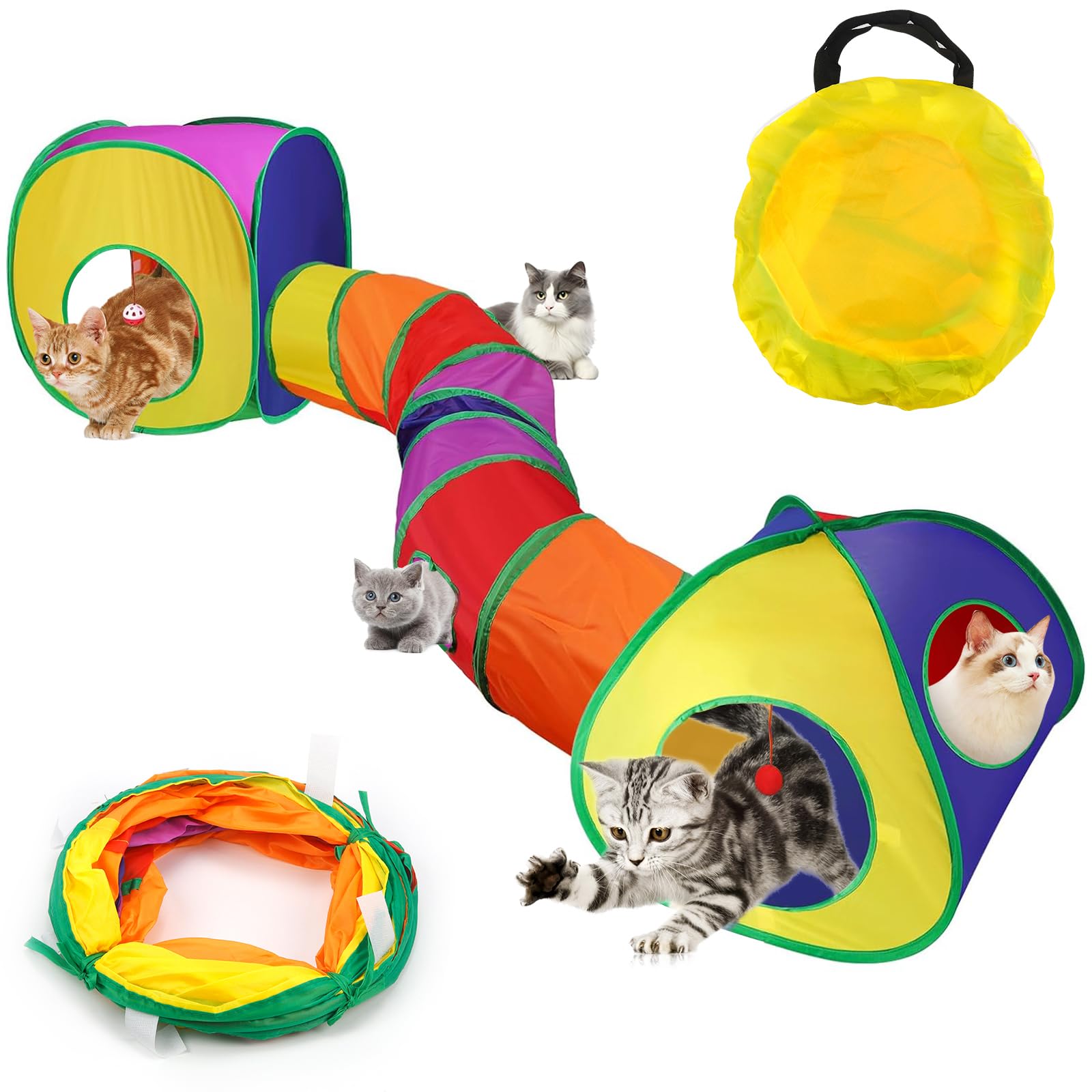 Juguetes Tunel para Gatos Tienda de Campaña para Gato Juegos Tuneles para Gatos Interactivo 3 en 1 Túnel Plegable Juego Pequeños Interactivos Juguete Gato Accesorios para Gatitos Perros Conejos