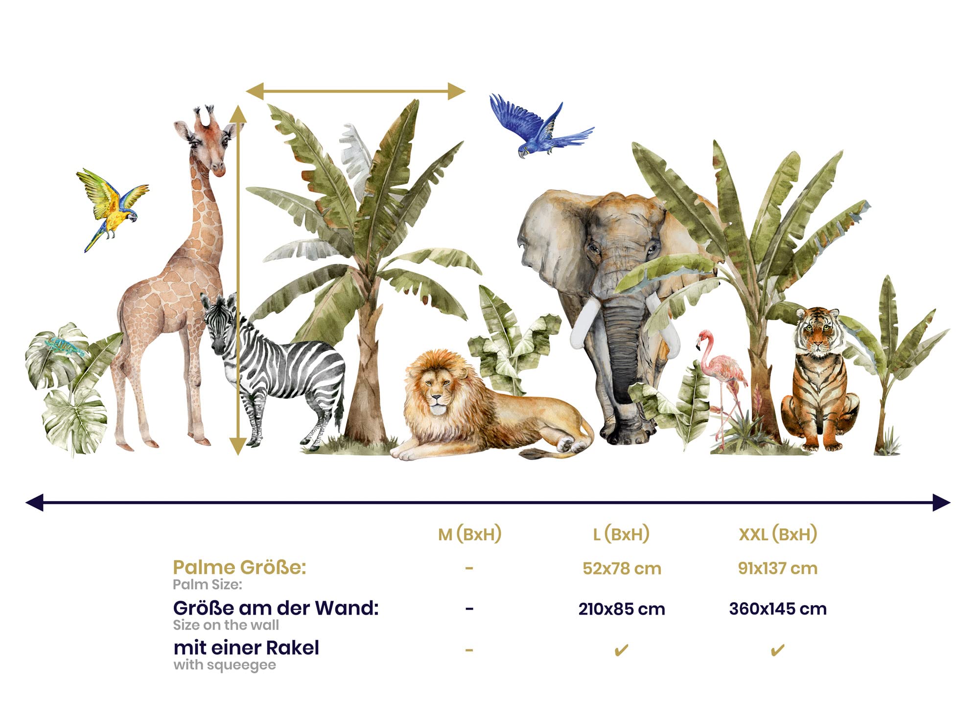 Adesivo da parete per cameretta dei bambini, motivo: animali della giungla, decorazione da parete per camera dei bambini, motivo animali della giungla, os4015 (340 x 160 cm)