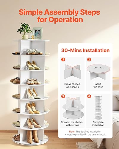 Miniatura 7 de VEVOR Zapatero giratorio de 7 niveles, zapatero giratorio de 360, exhibición de carrusel redondo de almacenamiento giratorio, organizador de Lazy