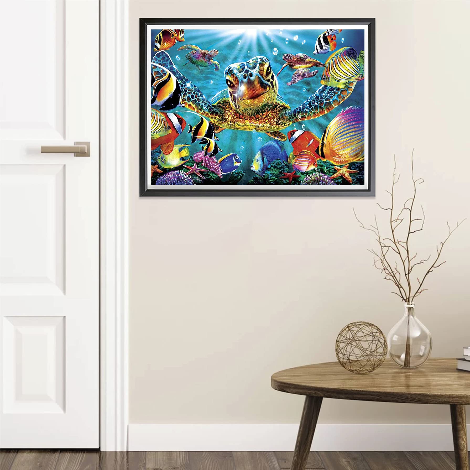 TAKONE Diamond Painting Schildkröte Mit Rahmen 20,9x20,9cm – DIY Malen Nach Zahlen Für Kinder & Erwachsene