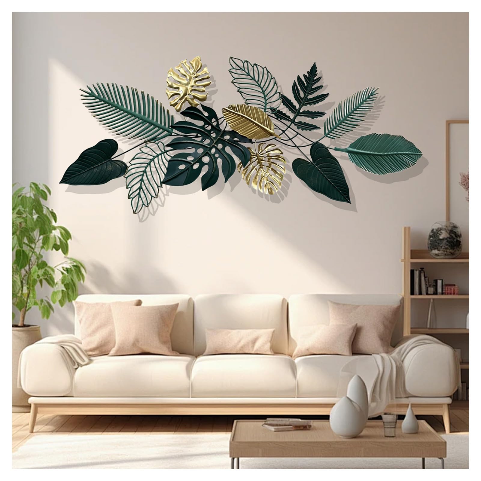 Vnook One Color Metal Wall Art Sculpture, 3D Leaves Wall Decoration,Hollow Design Metal Hanging Decoration Sofa Background Wall Ornaments For Living Room, Bedroom, Bathroom