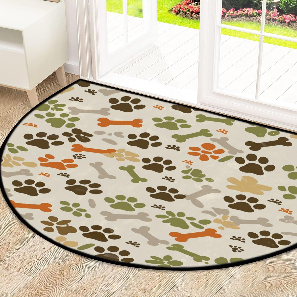 Mexpekil Paillasson demi-rond antidérapant lavable en demi-lune avec empreintes de pattes de chien - pour intérieur et extérieur - Attrape la saleté - 100 x 160 cm