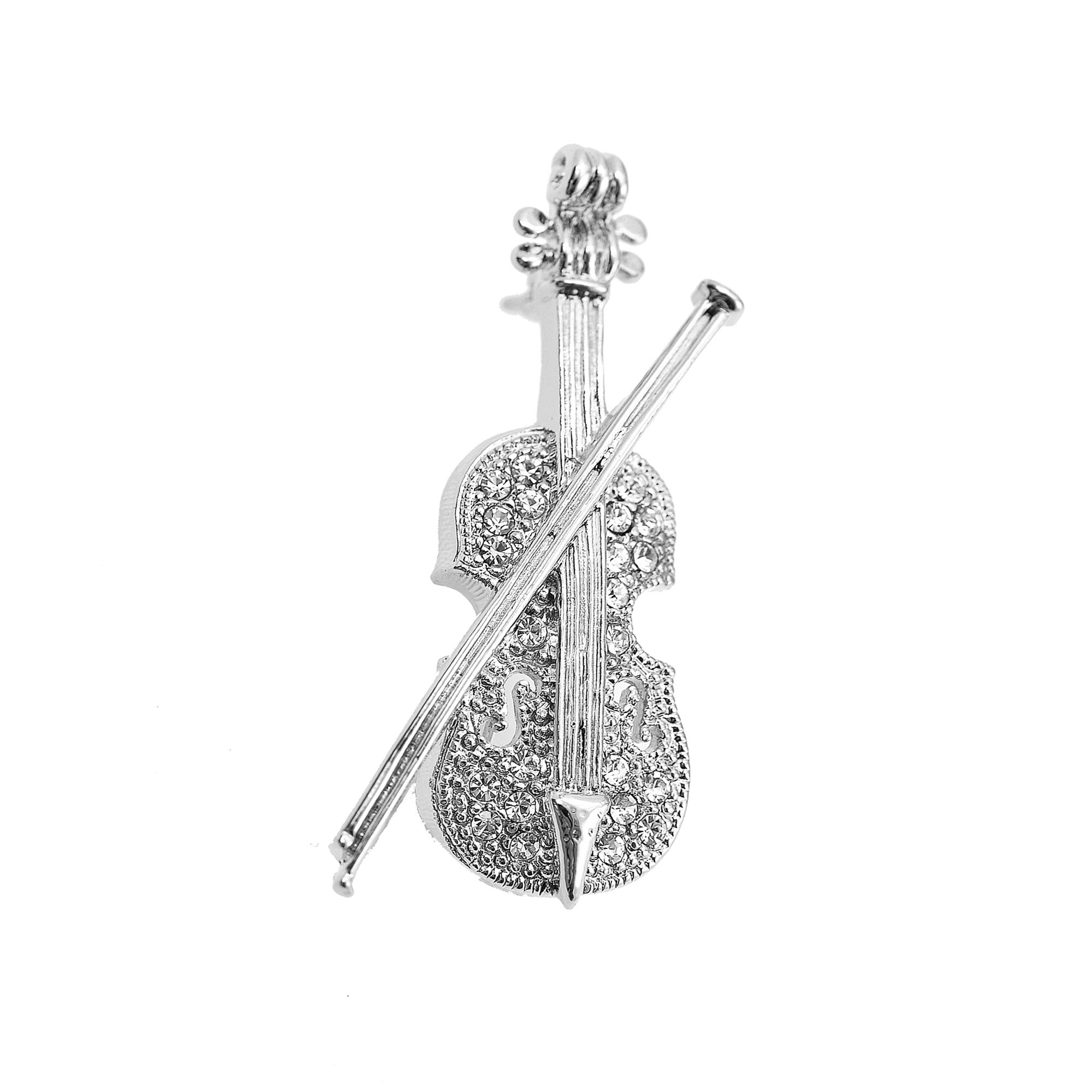 Spinningdaisy Tiny Jewel Crystal Big French Horn Brooch Pin - Swarovski Crystal Music Themed Jewelry