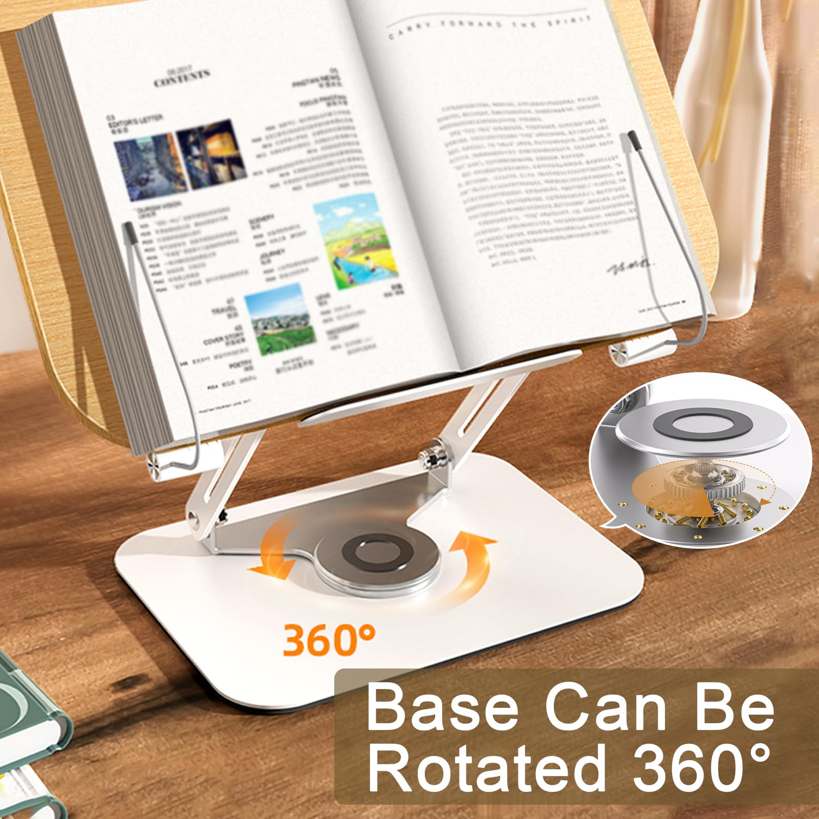 Aboutool Book Holder Stand With 360° Rotating Base & Page Clips - Foldable Hands-Free Desktop Stand For Cookbooks, Laptops, Sheet Music - View #5