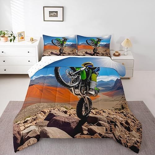 Erosebridal Juego de edredón de plumón para adolescentes y motos de motocross, juego de edredón acolchado para niños y jóvenes, juego de ropa de